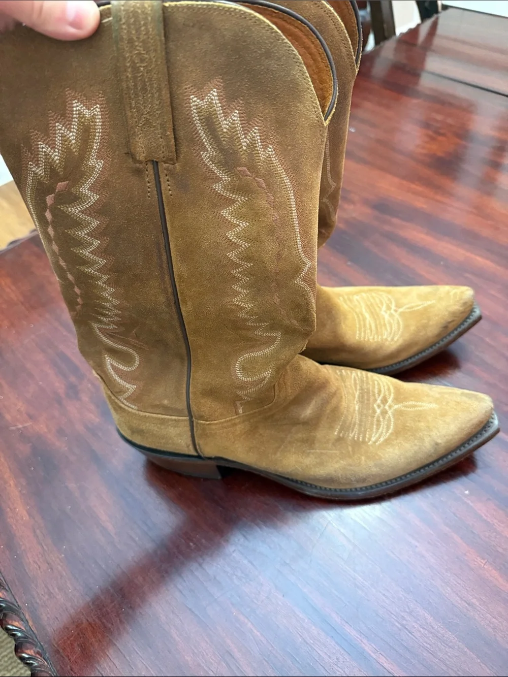 Lucchese Tan Suede Western Boots